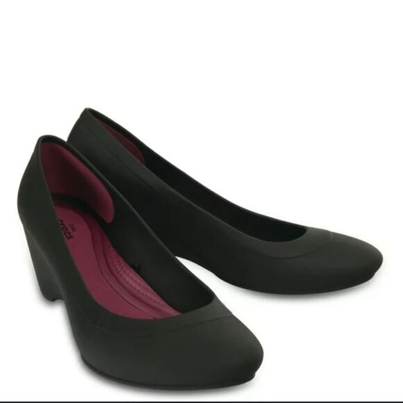 CROCS WOMEN'S LINA WEDGE ROUND TOE SLIP-ON SHOES - Picture 9 of 16